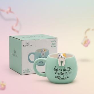Kosova Kedi Figürlü Mug Kupa 420 ml – Seramik Kupa – Sevimli Cat Mug – Hediye Kupa Bardak