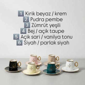 Paçi 6’lı Gold Porselen Fincan Takımı–Renkli Çiçek Desenli Kahve Fincanı Seti-Moeno