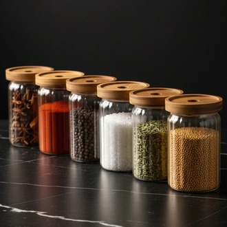 Balsa 750 ml Akasya Kapaklı Yuvarlak Cam Kavanoz – Baharat & Erzak Saklama Kabı