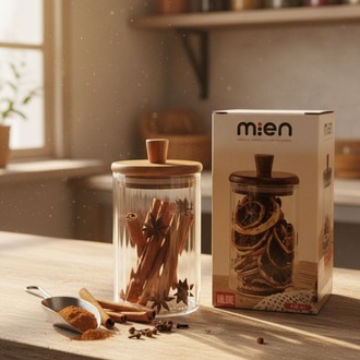 Mien 420 ml Akasya Kapaklı Cam Baharatlık – Saklama Kavanozu – Tekli