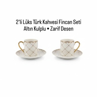 Kosova 2'li Lüks Porselen Kahve Fincanı-Gold Detaylı Modern Çeyizlik Hediyelik Fincan Takımı