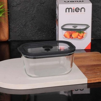 Mien Vakumlu Cam Saklama Kabı Siyah Kapaklı 470 ml- Silikon Contalı Sızdırmaz Cam Saklama Kabı