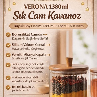 Mien Akasya Cam Kavanoz 1380 ml-Akasya Kapaklı Büyük Boy Kavanoz