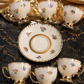 Mien Mona 6 Kişilik Porselen Kahve Fincan Takımı – Gold Detaylı Fincan Takımı