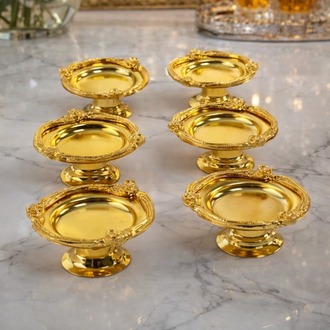 2'li Gold Metal Kaplama Kahve Yanı Lokumluk -Ayaklı, Şık Sunumluk- Kahve Yanı Lokumluk