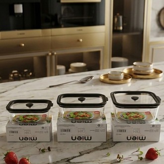 Mien Vakumlu Cam Saklama Kabı Siyah Kapak 1380 ml- Silikon Contalı Sızdırmaz Cam Saklama Kabı