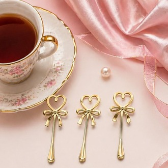 6'lı Kalpli Fiyonklu Gold Kahve Çay Kaşığı Seti-6’lı Set Şık Sunum Kaşığı