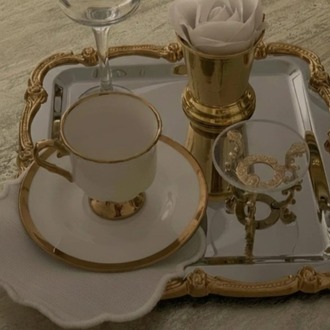 Paslanmaz Çelik Tek Kişilik Dekoratif Kare Servis Kahve Çay Tepsisi-Gümüşe Gold Gül Figurlu
