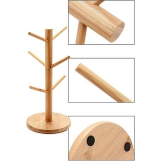 Bambu Fincan Askısı-Doğal Bambu Ağaç Tasarımlı Fincan Askılığı ve Organizer Standı