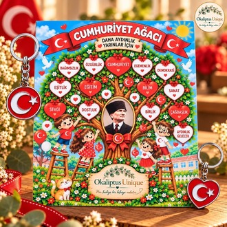 Cumhuriyet Ağacı Kartlı Metal Anahtarlık Hediyeliği