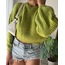 Yeşil Renk Triko Crop Kazak