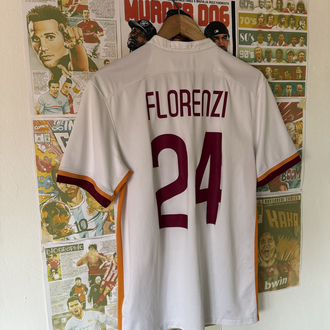 Orijinal AS Roma 2015-16 Alessandro Florenzi Koleksiyonluk Yakalı Beyaz Forması (M)