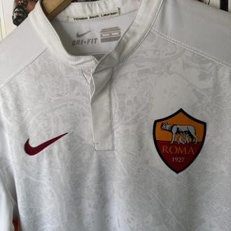 Orijinal AS Roma 2015-16 Alessandro Florenzi Koleksiyonluk Yakalı Beyaz Forması (M)