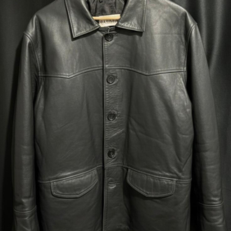 Vintage Siyah Deri Car Coat Hakiki Deri