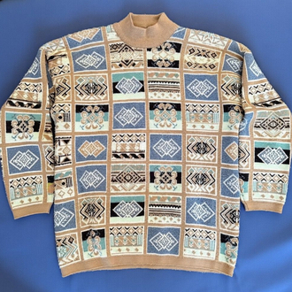 Coogi Tarzı Etnik-Geometrik Desenli Kazak