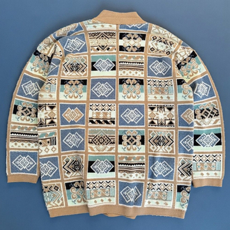 Coogi Tarzı Etnik-Geometrik Desenli Kazak