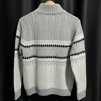 Vintage Flair İsle! Gri Norveç Desenli Fermuar Yaka Triko Kazak