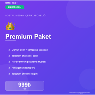 Günlük İçerik + Her Ay 50 Potansiyel Müşteri | Premium Paket 999₺/ay