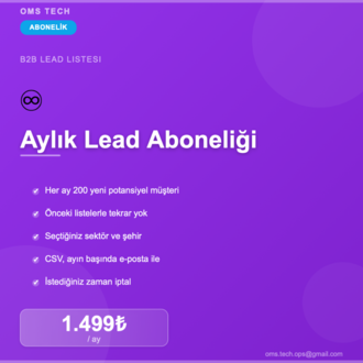 Aylık 200 Yeni Potansiyel Müşteri Aboneliği | CSV | 1.499₺/ay