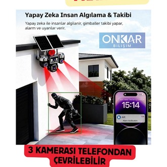 4 KAMERALI 3 PTZ'Lİ 12MP SİM KARTLI ESİM GÜNEŞ ENERJİLİ GÜVENLİK KAMERASI