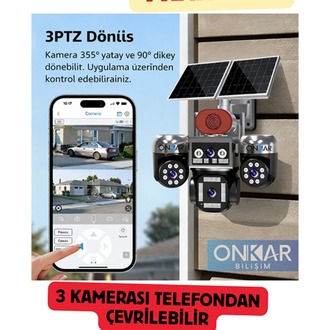 4 KAMERALI 3 PTZ'Lİ 12MP SİM KARTLI ESİM GÜNEŞ ENERJİLİ GÜVENLİK KAMERASI