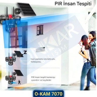 Okam 8050 Solar Güneş Enerjili 4G Sim Kartlı eSim Destekli 9MP 3 Lens Güvenlik Kamerası