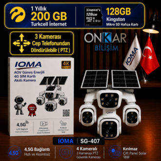 IOMA SG407 4 KAMERALI 3PTZ'li 4G Solar Güvenlik Kamerası TAM SET