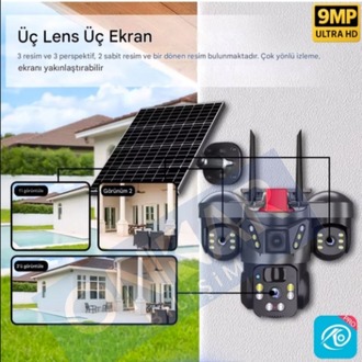 Okam 8050 Solar Güneş Enerjili 4G Sim Kartlı eSim Destekli 9MP 3 Lens Güvenlik Kamerası