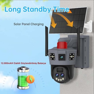Okam Pro 6020 Solar Güneş Enerjili 4G Sim Kartlı 15MP 3 Lens 10X Optik Zoom Güvenlik Kamerası