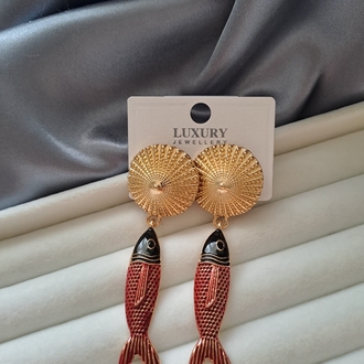 Pirinç Sallantılı Gold  Balık Detaylı Küpe