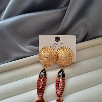 Pirinç Sallantılı Gold  Balık Detaylı Küpe