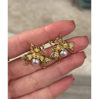 Arı Model İnci Detaylı Vintage Çelik Küpe (2cm)