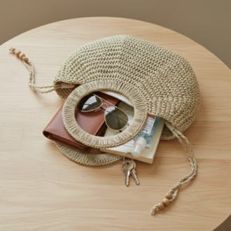 El Yapımı Doğal Dokulu Örgü Çanta | Minimalist Bej Tote | Handcrafted Woven Crochet Tote Bag