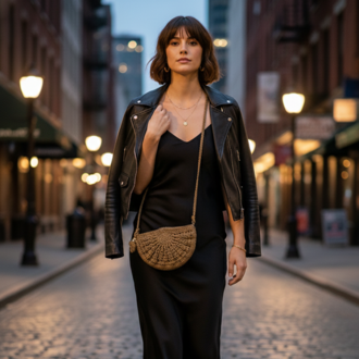 Kahverengi Örgü Yarım Ay Çanta | Brown Woven Half Moon Crossbody