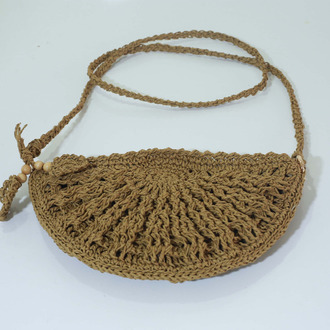 Kahverengi Örgü Yarım Ay Çanta | Brown Woven Half Moon Crossbody