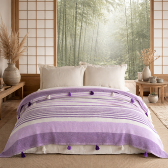 Orbit Pamuklu Çift Kişilik Pike ve Yatak Örtüsü - 220X240 cm Dokuma, Püsküllü - Mor