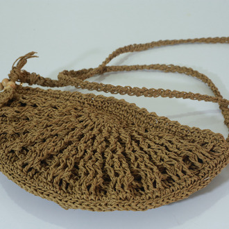 Kahverengi Örgü Yarım Ay Çanta | Brown Woven Half Moon Crossbody