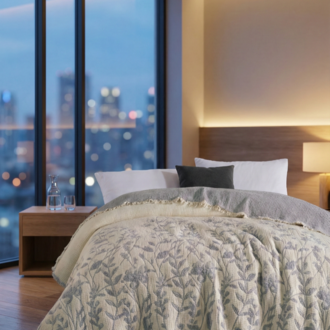 Jakarlı Müslin Yatak Örtüsü-Çift Kişilik PIKE-%100 PAMUK-230X250 cm - GRİ