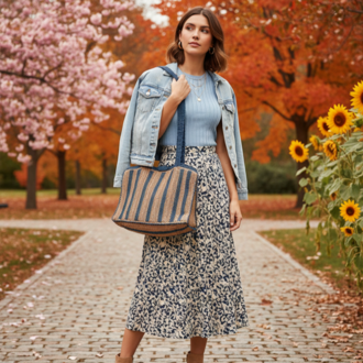 Çizgili Hasır Omuz Çantası | Striped Woven Shoulder Bag