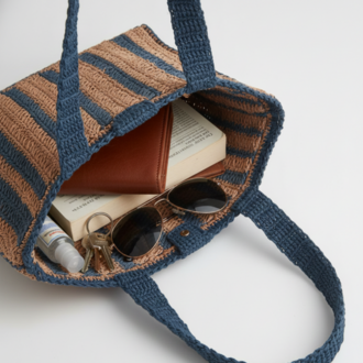 Çizgili Hasır Omuz Çantası | Striped Woven Shoulder Bag