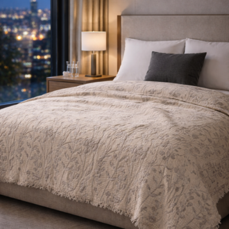 Jakarlı Müslin Yatak Örtüsü-Çift Kişilik PIKE-%100 PAMUK-230X250 cm - VİZON