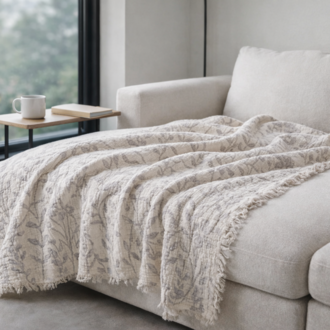 Jakarlı Müslin Yatak Örtüsü-Çift Kişilik PIKE-%100 PAMUK-230X250 cm - VİZON