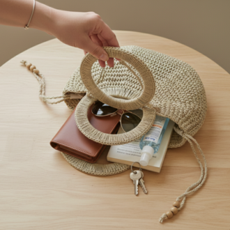 El Yapımı Doğal Dokulu Örgü Çanta | Minimalist Bej Tote | Handcrafted Woven Crochet Tote Bag