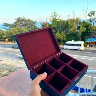 Ahşap 6 Bölmeli Takı Saat Kolye Yüzük Kutusu