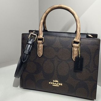 Coach Maggie Small Tote Bag In Blocked Signature - Gold/Walnut