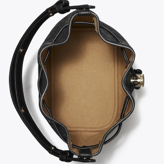 TORY BURCH T MONOGRAM PEBBLED BUCKET BAG-BLACK