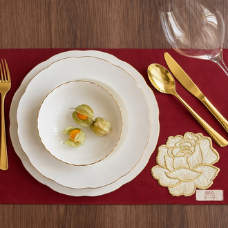 Bordeaux - Gold Rose Amerikan Servis (2’li)