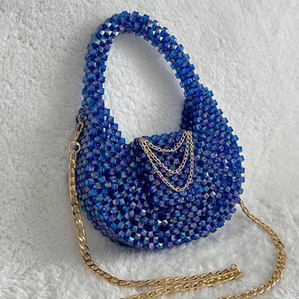 Kadın Mavi Küp Boncuk Baget Cherry Bag Kol Çantası