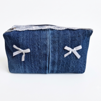 CINY Denim Dantelli ve Fiyonklu Pinterest Makyaj Çantası TB041