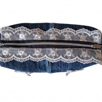 CINY Denim Dantelli ve Fiyonklu Pinterest Makyaj Çantası TB041